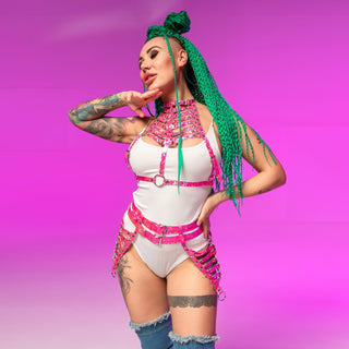 Pink Rave Harness Set: Mesmerizing Festival Outfit for Women - FEYA