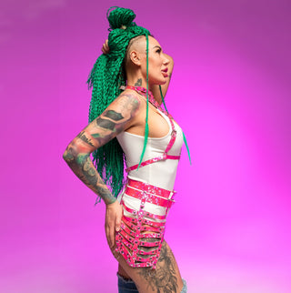 Pink Rave Harness Set: Mesmerizing Festival Outfit for Women - FEYA