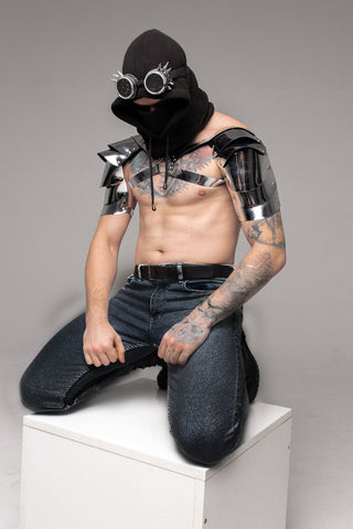 Rave Festival Costume in Metalic Leather: Perfect for Men's Festival Wear - FEYA