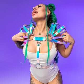 Rave Shoulder Armor Costume with Holographic Flair - FEYA