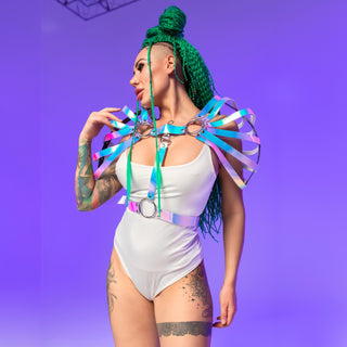 Rave Shoulder Armor Costume with Holographic Flair - FEYA
