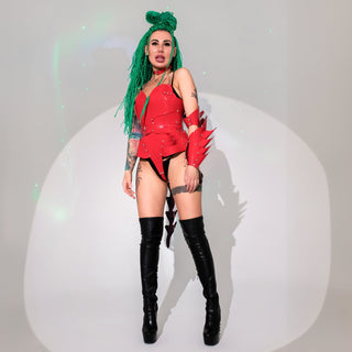 Red Devil Cosplay set: Bodysuit Forearm Armor and Tail - Perfect for Halloween Party - FEYA