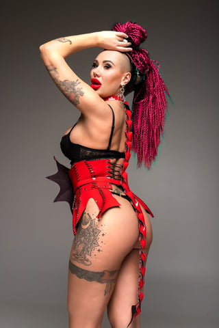 Red Dragon Corset & Spine - Cosplay for Halloween Carnival Masquerade Kinky Party - FEYA