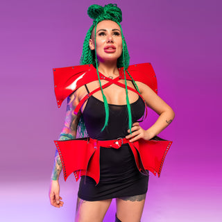 Red Stage Costume Set: Mesmerizing Vegan Leather Fashion Clothing for Women - FEYA