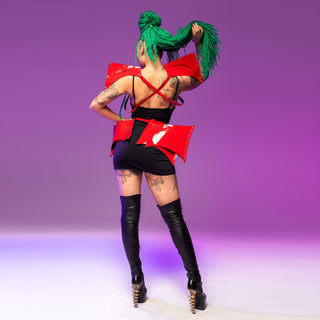 Red Stage Costume Set: Mesmerizing Vegan Leather Fashion Clothing for Women - FEYA