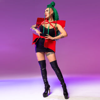 Red Stage Costume Set: Mesmerizing Vegan Leather Fashion Clothing for Women - FEYA