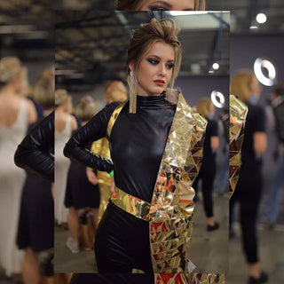 Reflective One Shoulder Mirror Jacket: Stage Attire for Singers & Dancers - FEYA