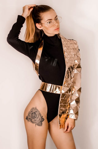 Reflective One Shoulder Mirror Jacket: Stage Attire for Singers & Dancers - FEYA