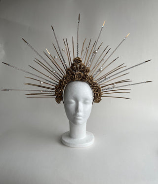 Regal Gold Floral Crown: Majestic Fantasy Headdress - FEYA