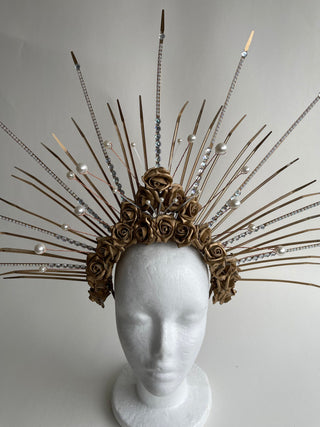 Regal Gold Floral Crown: Majestic Fantasy Headdress - FEYA