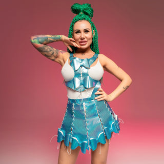 Sparkling Bow Hologram Costume Set: Top & Skirt for best Stage outfit - FEYA