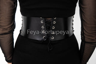 Women's Luxury Leather Belt and Gold Corset Harness - Fashion Statement - FEYA